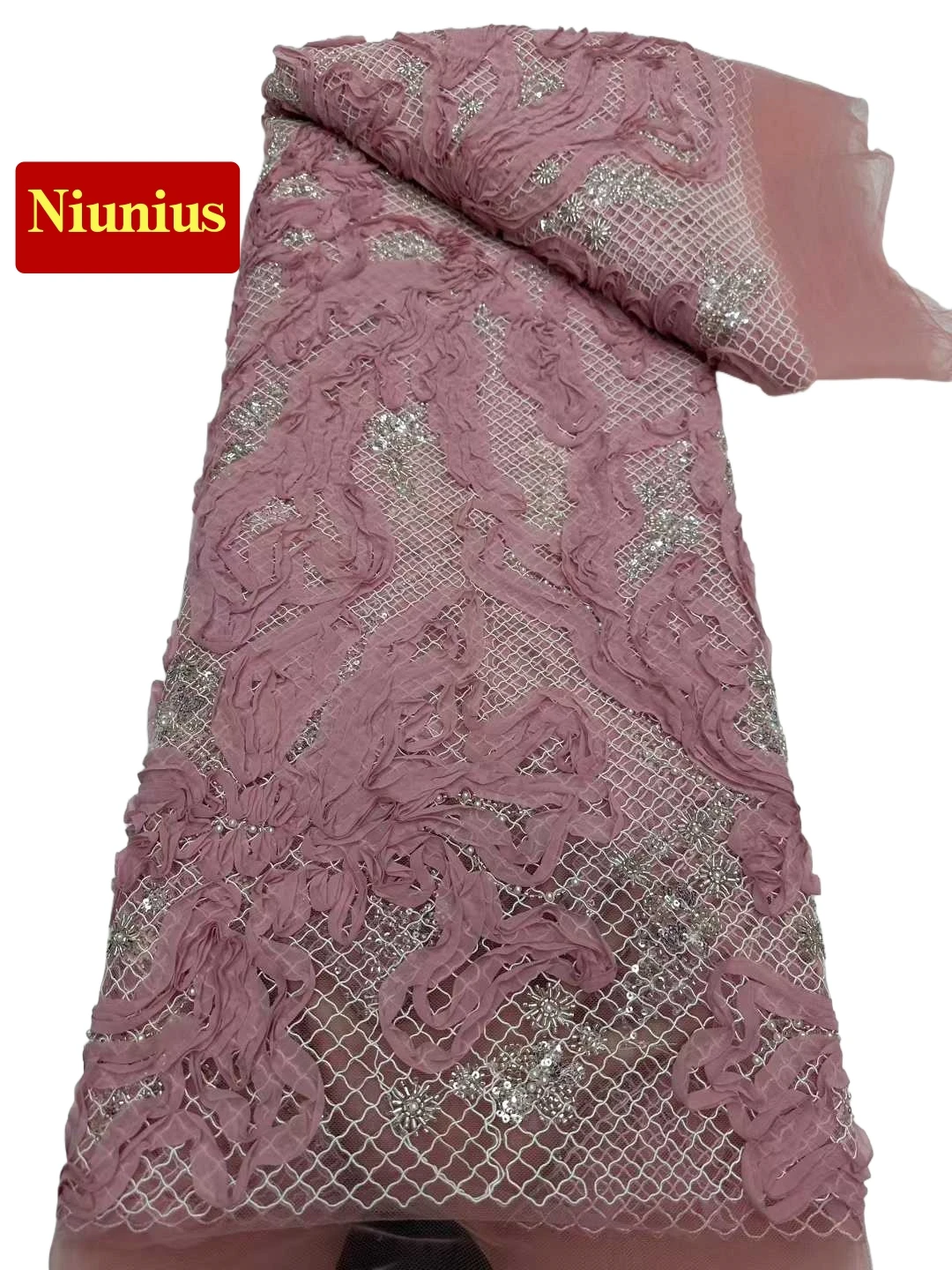 2026Latest Austria Best Quality Soft Elegant Luxrious Chiffon Lace with Stones Fabric for Wedding Evening Dresses NN2581_R