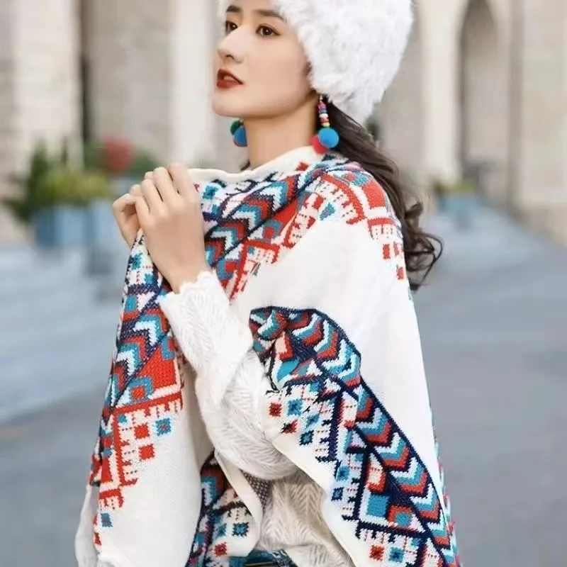 Poncho de style bohémien 138 pour femme, capuche avec bord, cardigan, manteaux de photographie, turismo, OtoBatte Invierno