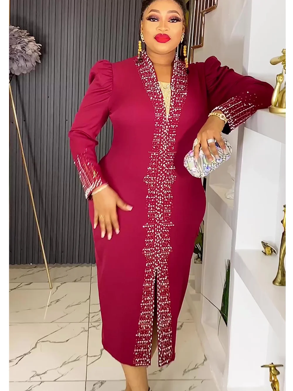 Elegant African Dresses For Women 2024 New Fashion Long Sleeve Wedding Party Long Dress Plus Size Evening Gown Ladies Clothing