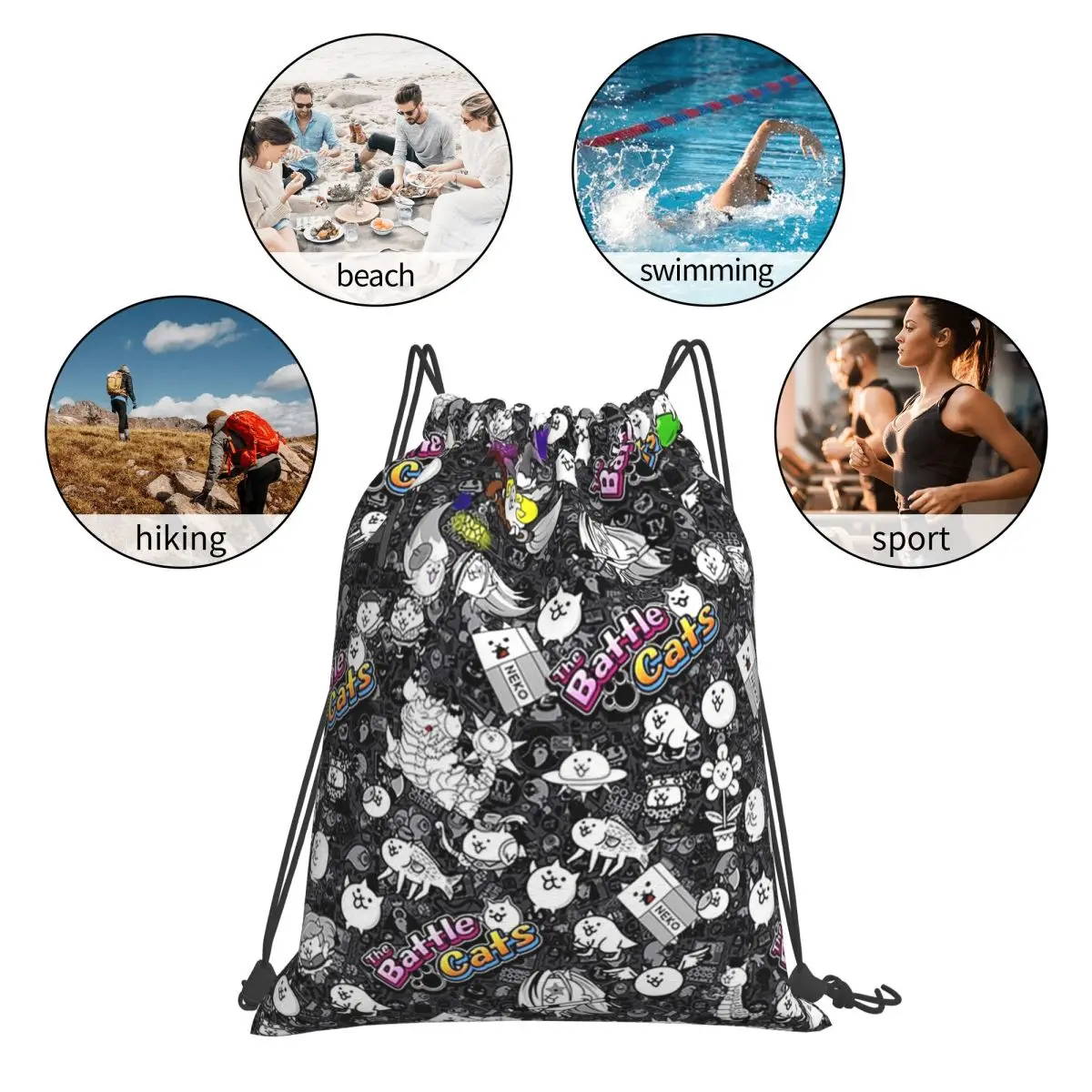 กระเป๋าเป้สะพายหลังลายแมวต่อสู้ กระเป๋าเชือกรูดแบบสบายๆ กระเป๋าใส่ของจุกจิก กระเป๋าใส่หนังสือ สำหรับผู้ชาย ผู้หญิง และนักเรียน