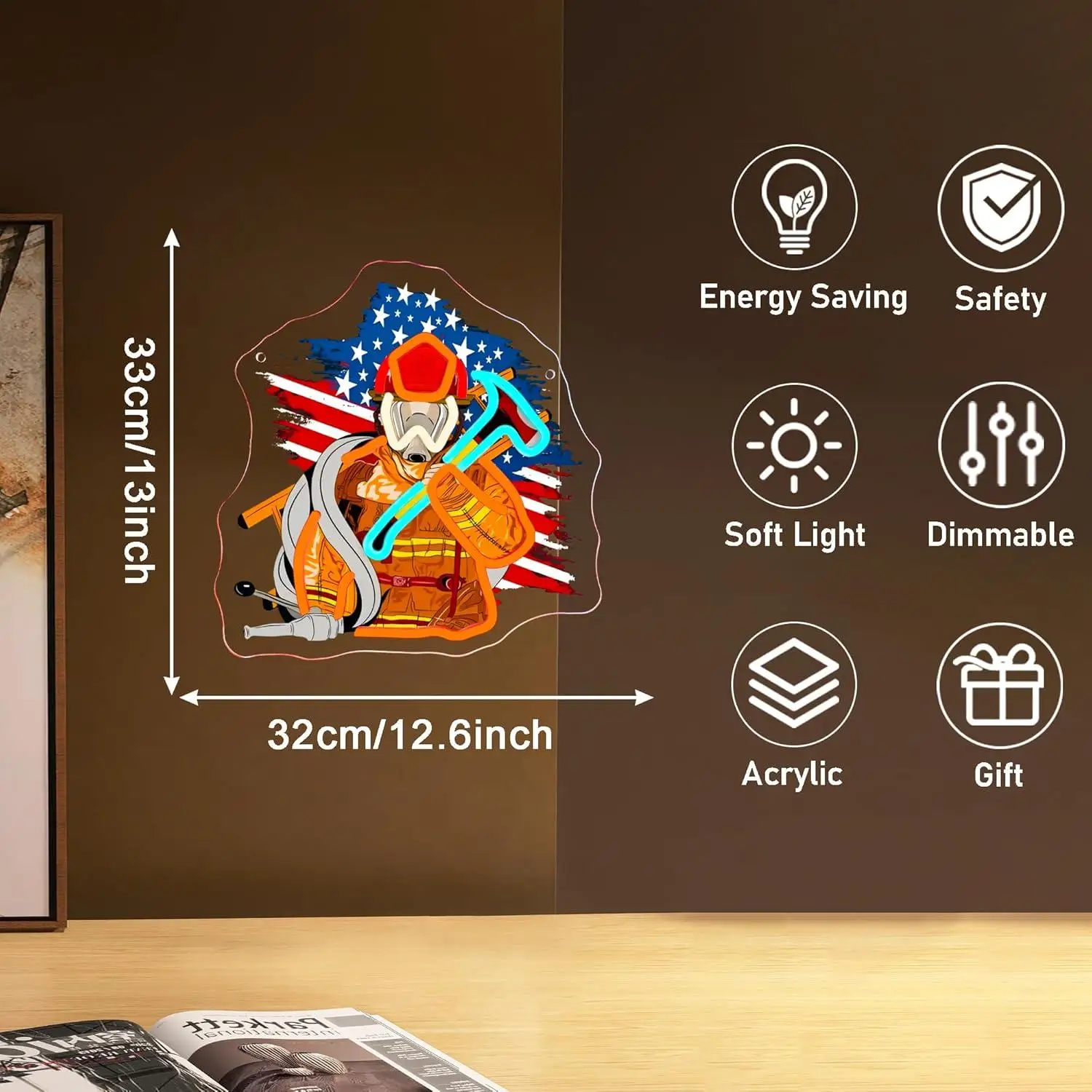 Firefighter Gas Mask Neon Sign USB Dimmable LED Lights for Fire Station Garage Man Cave Home Gamer Theme Party Wall Art Decor - view 5