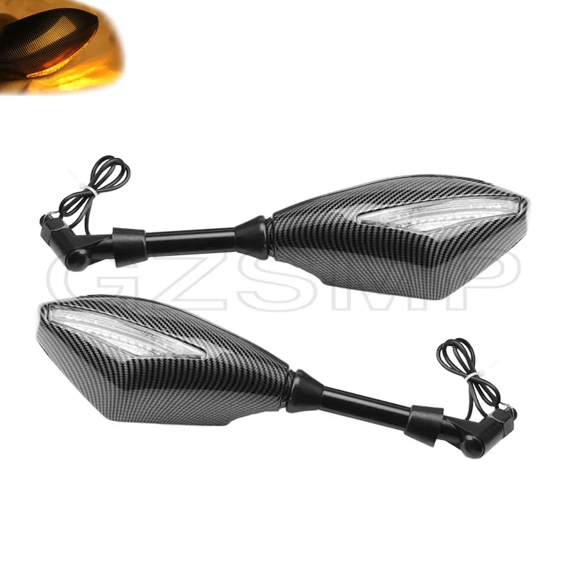 

Fit For Z1000 Z750 ER6N ER6F Versys 650 CB1000R MT03 TMAX FZ6 Mirrors Motorcycle Carbon fiber pattern LED Turn Signals Rearview