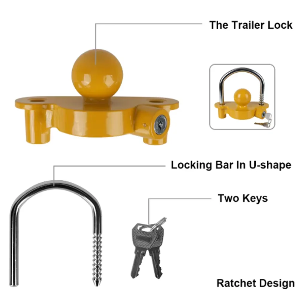 Heavy Duty Trailer Hitch Lock - 2-5/16 inch Adjustable Anti-Theft Coupler Lock, Universal U-Shape Ball Security for Tow Receiver