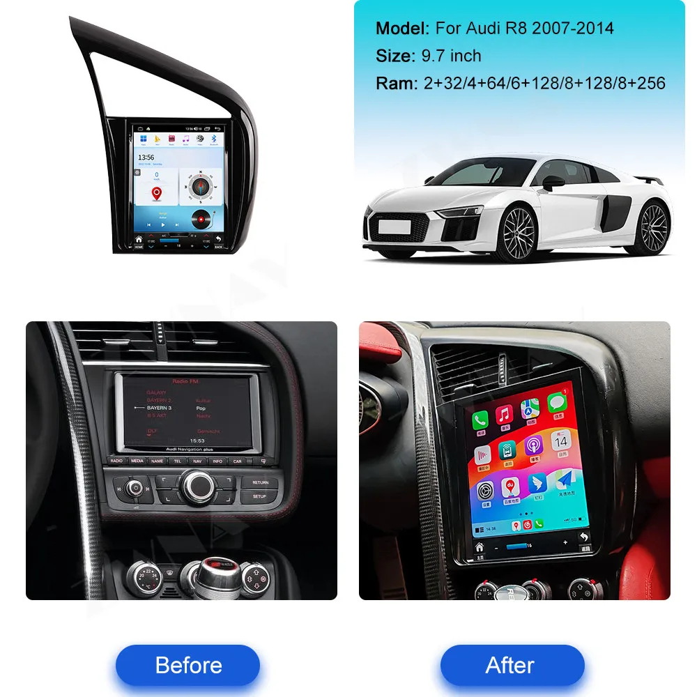 ZWNAV touch screenCar Radio Stereo Receiver Android For AUDI R8 2007-2015 GPS Navigation Intelligent System Head Unit