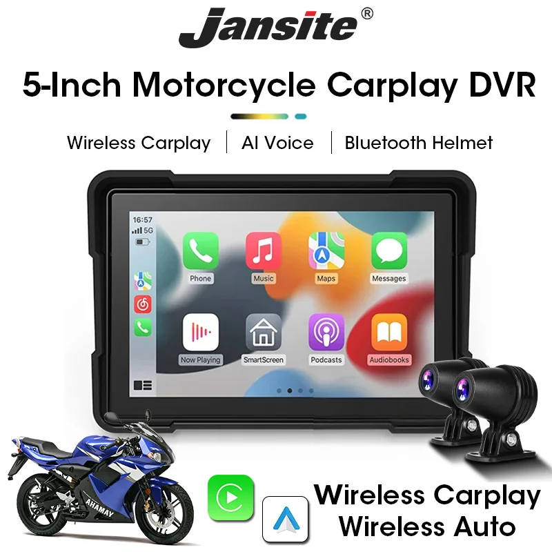 5 inch Portable Motorcycle DVR Wireless Apple Carplay Android Auto LCD Display IP67 Waterproof Monitor GPS Navigation Screen