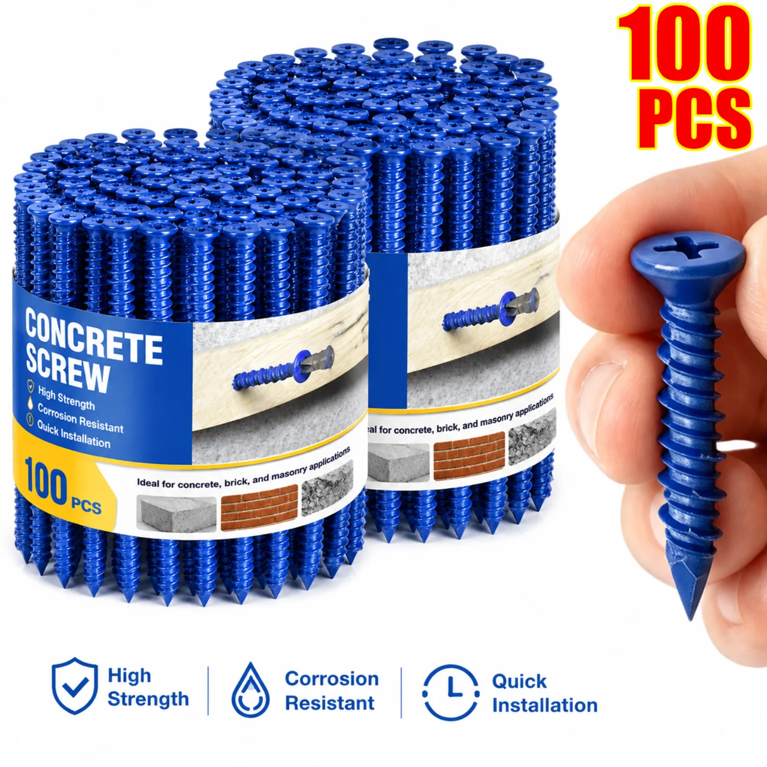 50-100PCS Blue Flat Head Concrete Screw Wall Anchor Phillips Screws Heavy Duty Masonry Brick Block Cement Board Fasteners Screw