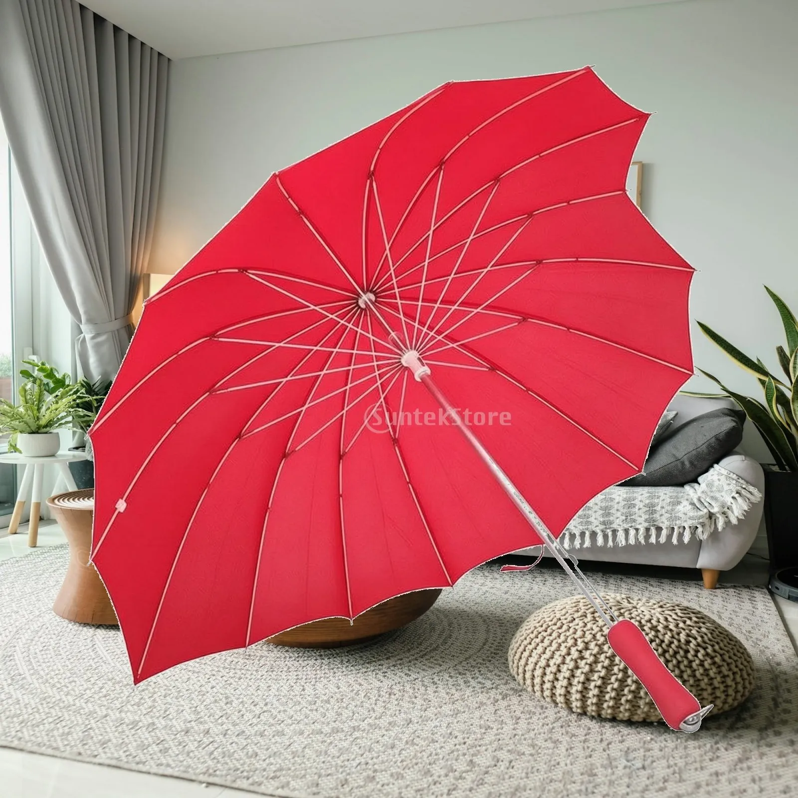 Heart Umbrella with EVA Handle Sturdy Heart-Shaped Red Umbrella Classic Fashionable for Adults, Weddings, Photography