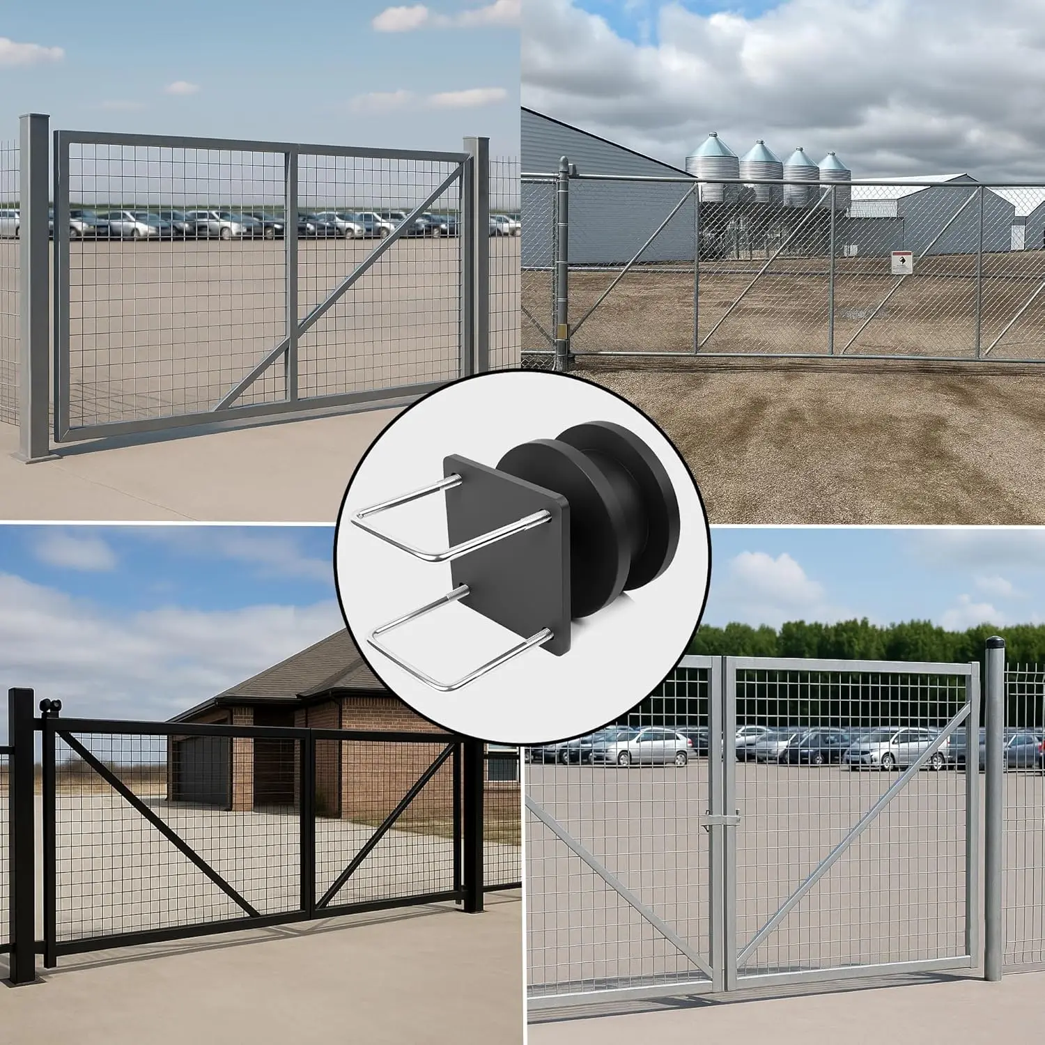 4 Pack Nylon Cantilever Rollers, Heavy-Duty Sliding Gate Roller Kit, for 4" Square Post x 2" Chain Link Fence Gate Frame, Cantil