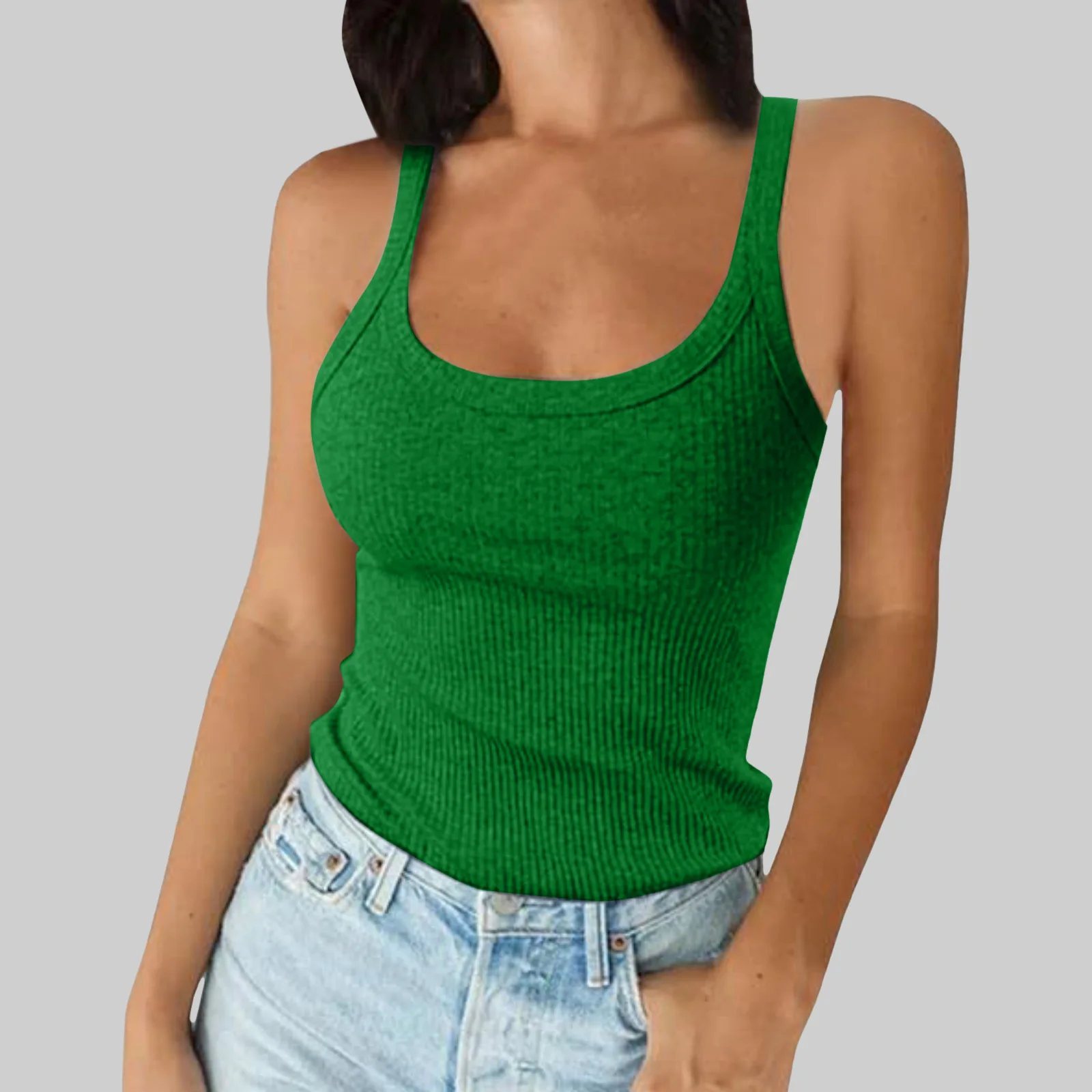 

Green Camis O Neck Summer Knit Vest Sleeveless Women Sexy Basic T Shirt White Off Shoulder Ribbed Black Tank Tops Casual Y2K