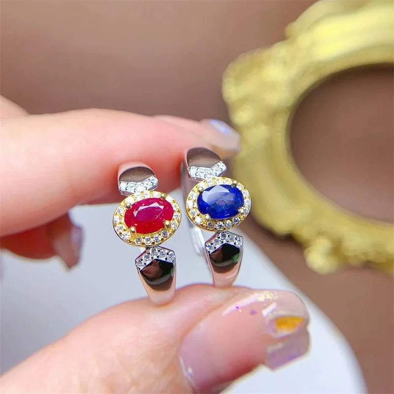 

New Ring 925 Silver Natural Ruby Sapphire Wedding Ring for Women Girl Lady Anniversary Gift with Certificate