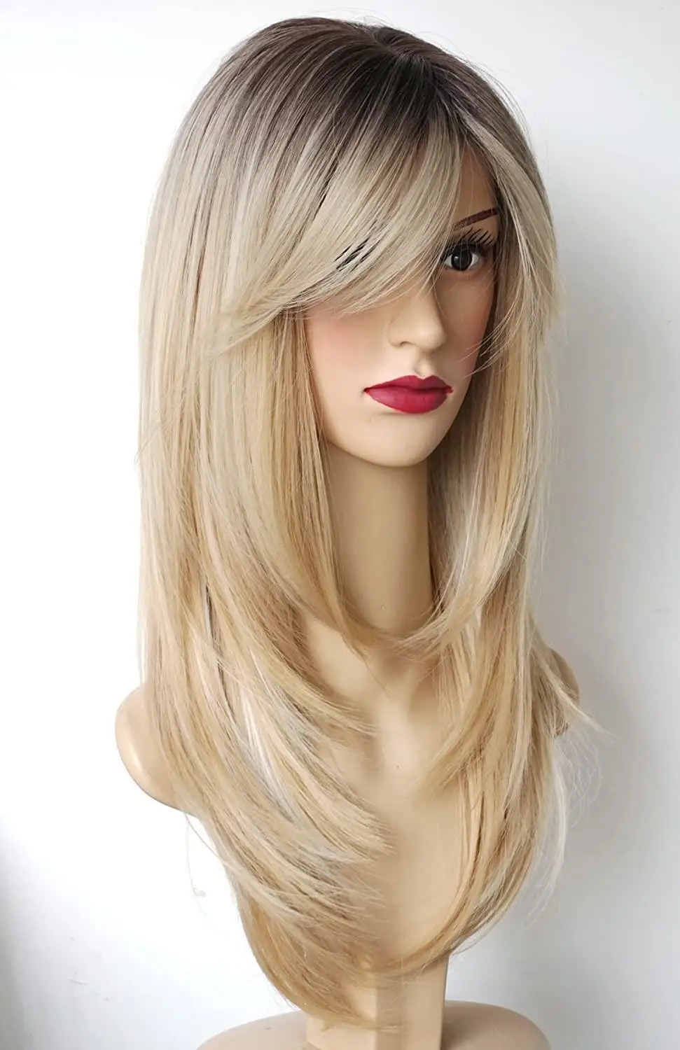 Eight character bangs, medium length texture, straight hair wig mechanism, synthetic headband cover