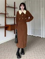 Two Piece Sets Womens Outifits 2023 Autumn Corduroy Short Jacket Skirt Sets Long Sleeved Top Dress Sets Elegant Women's Clothing