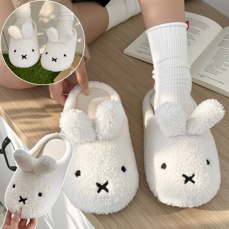 

Miffy Cute Plush Cotton Slippers for Women Winter Comfort Warm Cotton Shoes Cartoon Anime Non Slip Home Bedroom Slippers Gifts