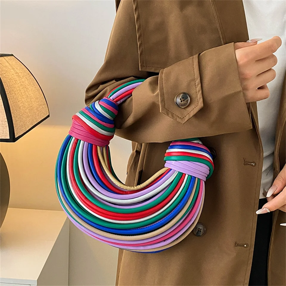 Women Shoulder Bag Colourful Rainbow Noodles Luxury Designer Lady Handbag Underarm Woman Totes Purses Clutch Party Dinner Bags