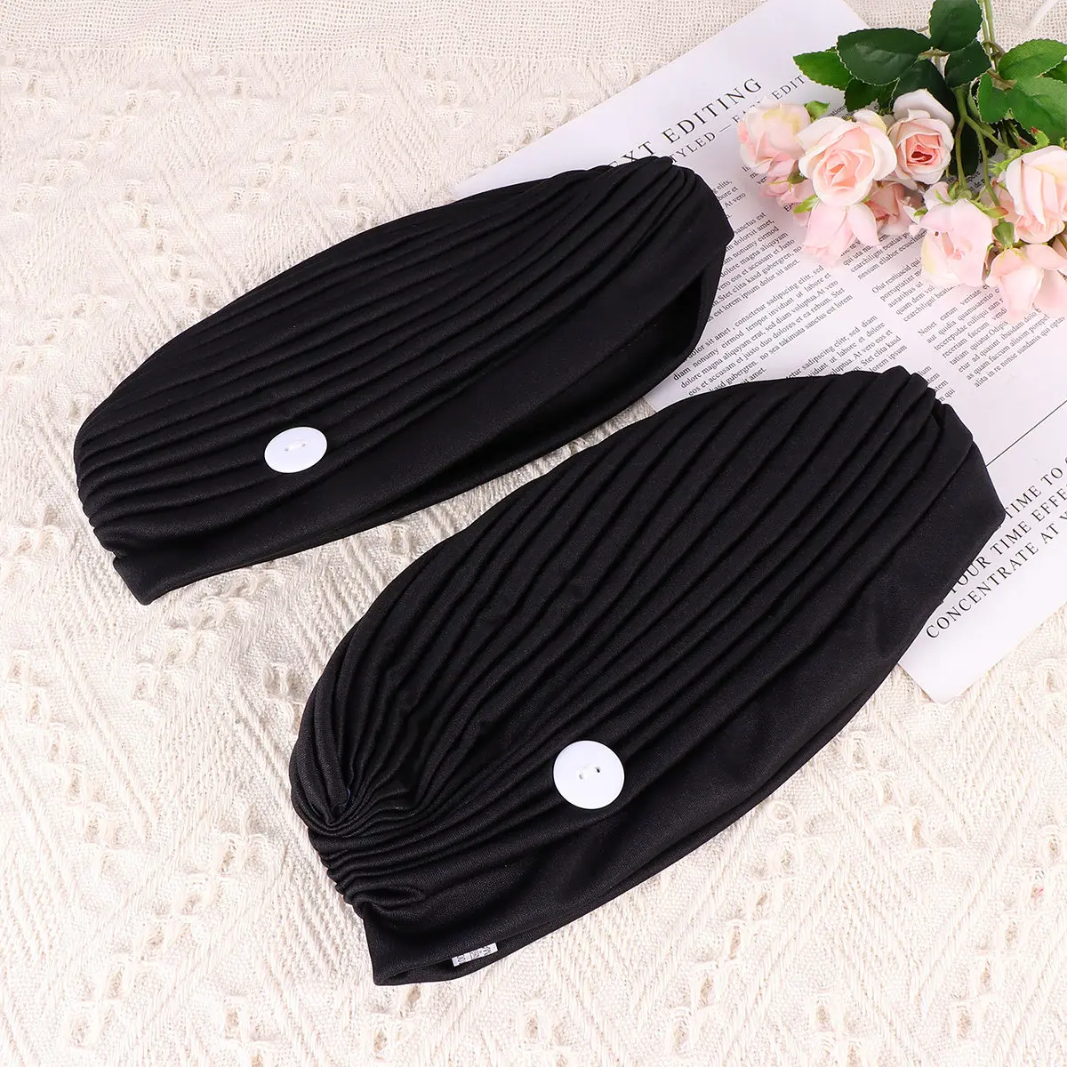 Elastic Sports Head Wrap 2 Pieces Breathable Sweat Absorbing Non Slip Button Headband for Fitness Spa