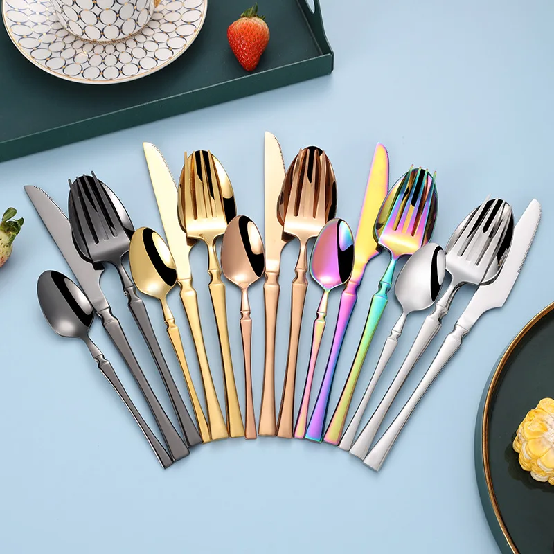 

4/16/24pcs Dinnerware Cutlery Set Forks Knives Spoons Stainless Steel Western Tableware Silverware Wedding Dishwasher Safe