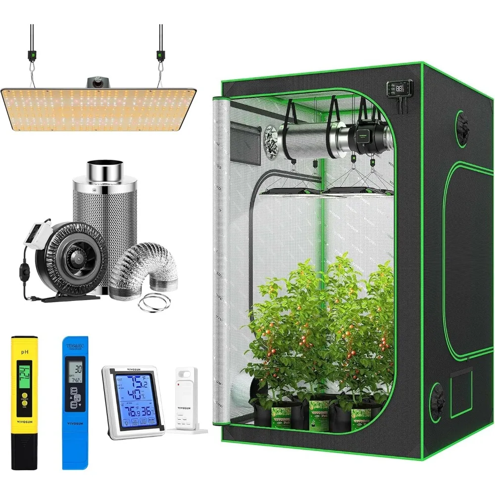 

48” x 48” x 80” Grow Tent，VS2000 LED Grow Light, Inline Fan Combo, Digital Hygrometer Indoor Outdoor Thermometer，Grow Tent