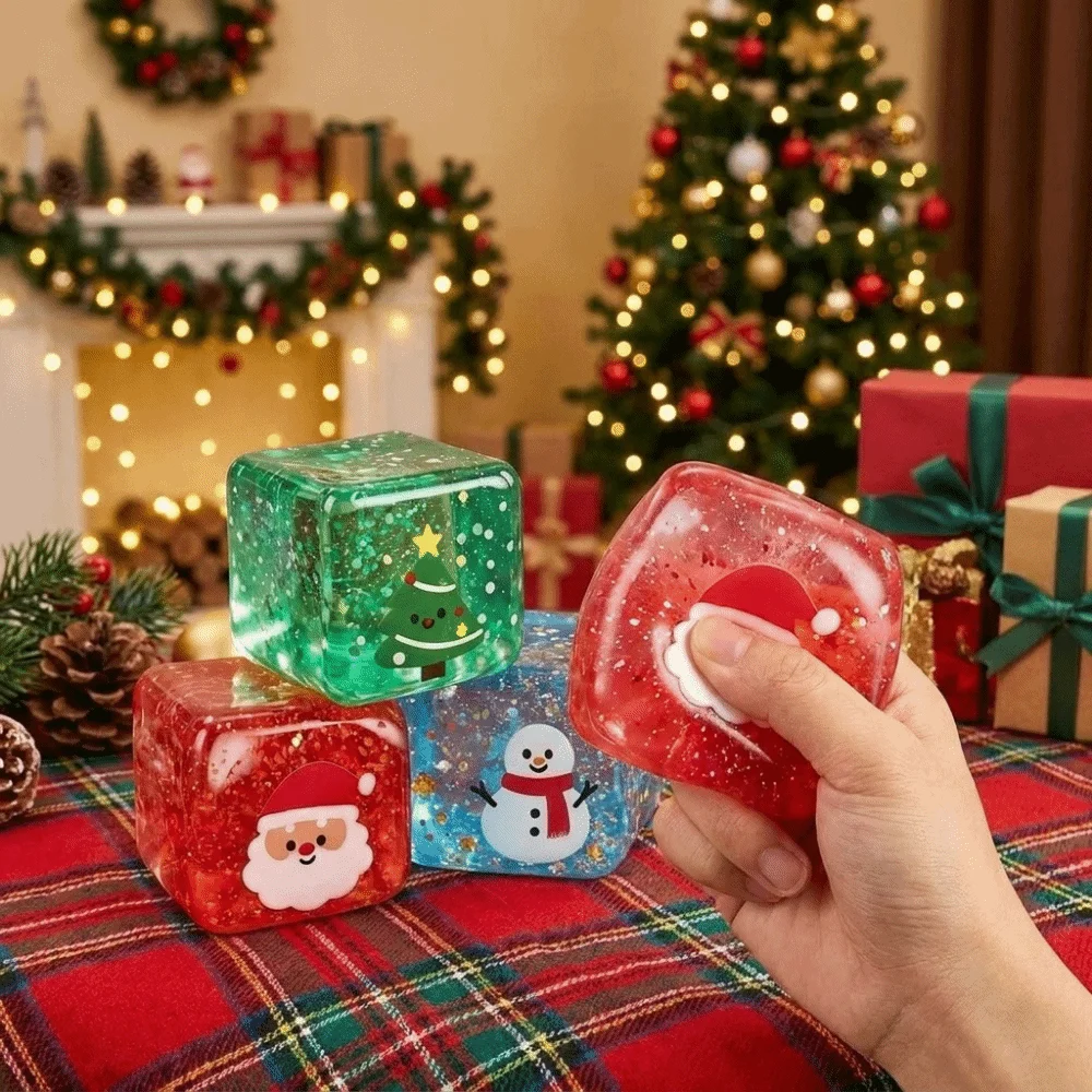 Slow Rebound Christmas Cube Squeeze Toy Soft Touch Snowman/Christmas Tree Square Shape Stress Ball Lightweight
