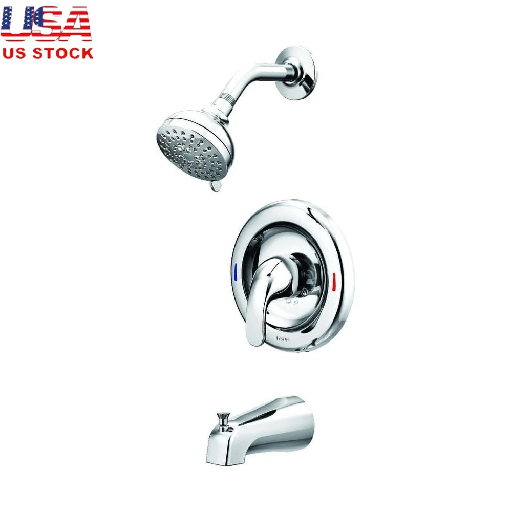 

Комплект отделки хромированного душевого клапана с рычагом и ручкой, контроль балансировки давления Posi-Temp, экономия воды, распылительная головка, носик для ванны