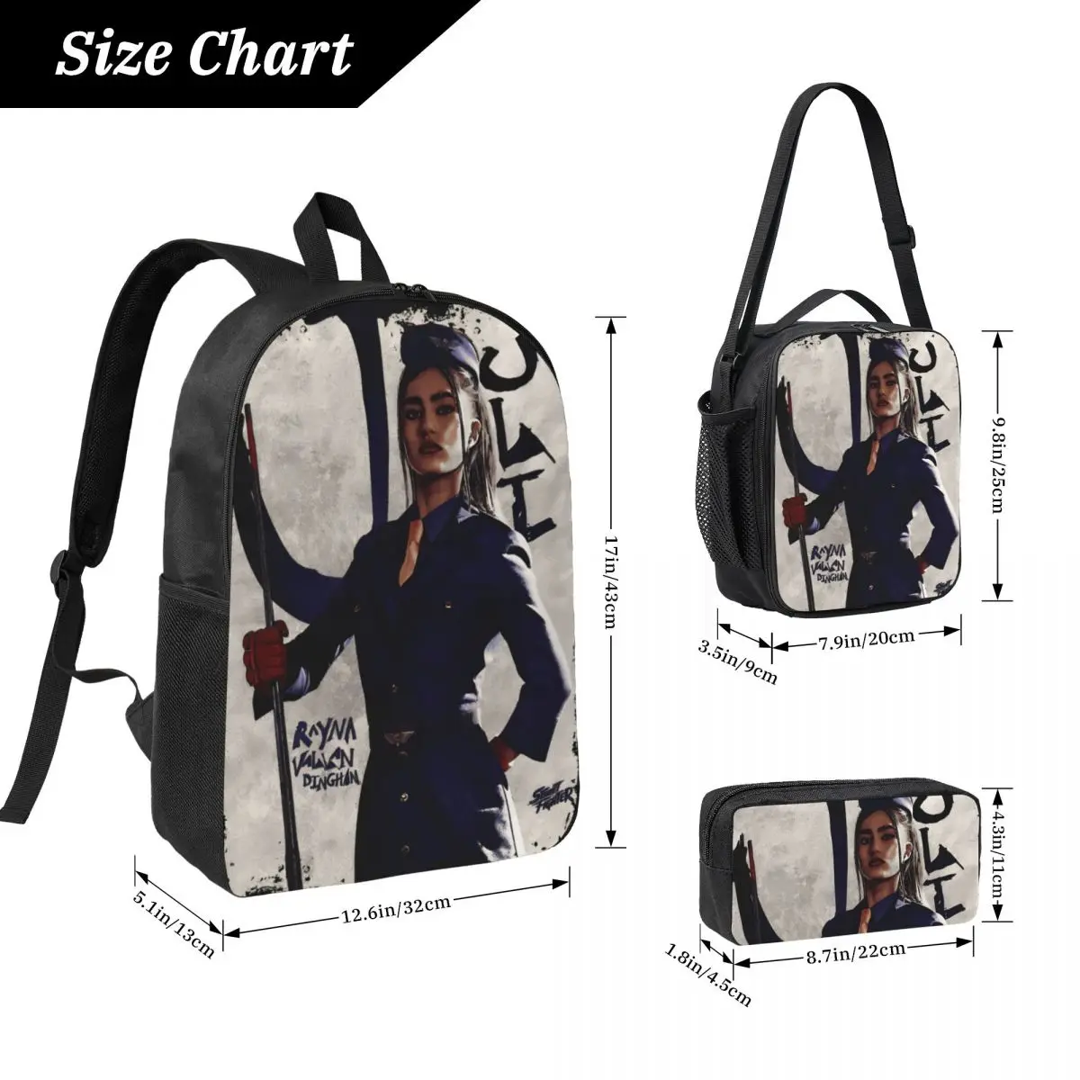 3Pcs Streets Fighters Movie 2026 merch Backpack Set for Boy Girl Pencil Boxes Bookbag Sets with Lunch Box For School Knapsack