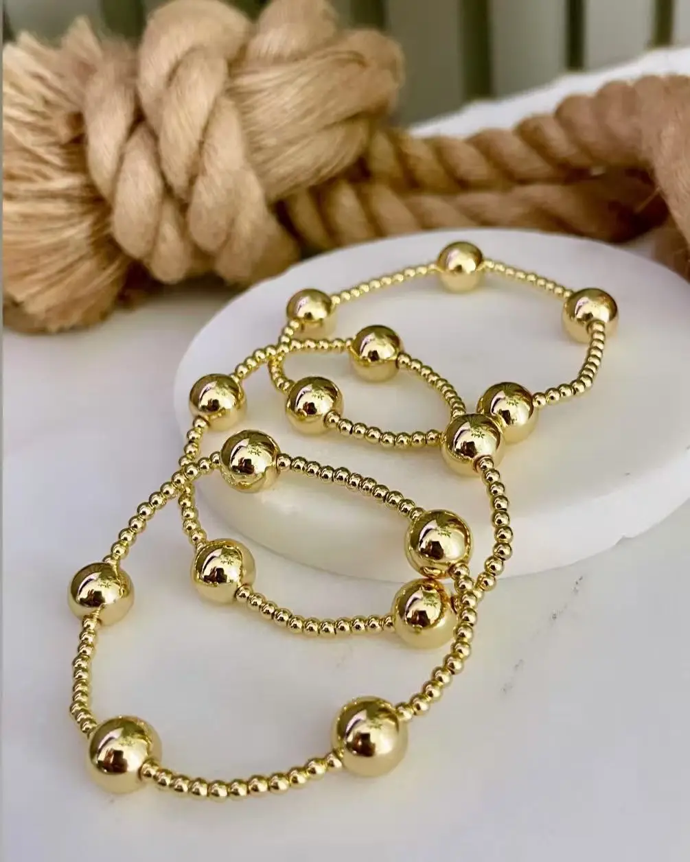 

Vlen Gold Plated Chunky Bead Bracelet for Women Tarnish Resistant Big Ball Beads Statement Jewelry Christmas Gift