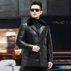 Detachable Fox Fur Collar Sheepskin Coat Man Winter Natural Leather Down Cotton Jacket Men Genuine Leather Padded Jacket Man