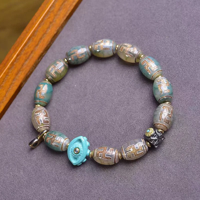 Natural Onyx Wanzi Tianzhu WenPlay Bracelet SingleCircle Rich Armor Nine Eyes Tianzhu Turquoise Agate Fox Accessories HandString