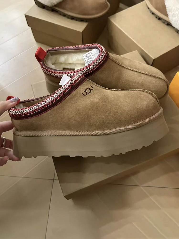 Botas de nieve de moda de invierno con borlas, suela gruesa de piel de oveja, antideslizantes, cálidas, botines casuales con ...
