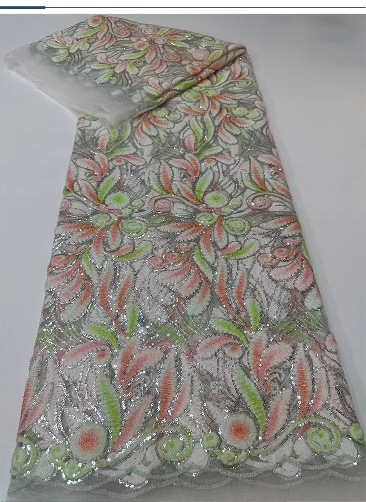 

1yard Multi colored furry floral sequin embroidery tissu new gauze fabric for clothing wedding Dress cheongsam fabric