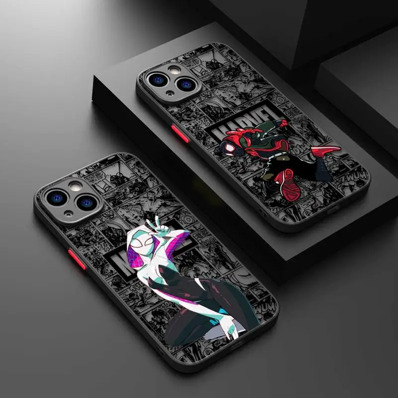 Marvel Spider Man Miles Gwen Clear Matte Phone Case For iPhone 15 11 14 13 12 Pro Max Mini X XR Xs 8 6 7 Plus Cover Shell