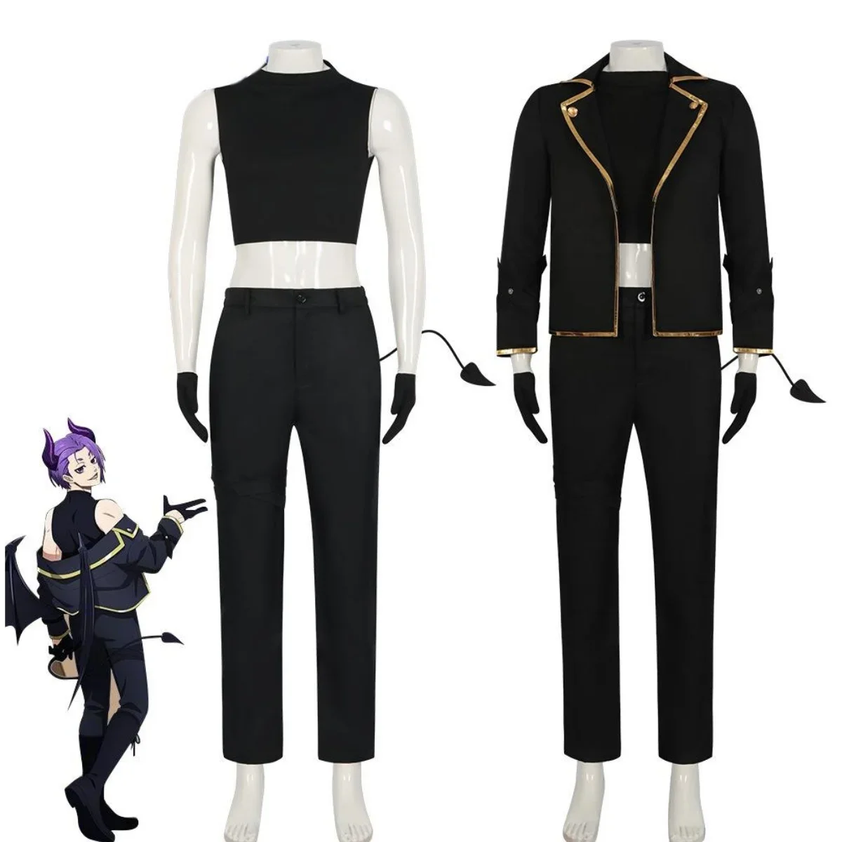 Anime Blue Lock Mikage Cosplay Traje para Homens, Black Devil Uniforme, Peruca, Luvas, Headwear, Chifres Roxos, Roupas de terno