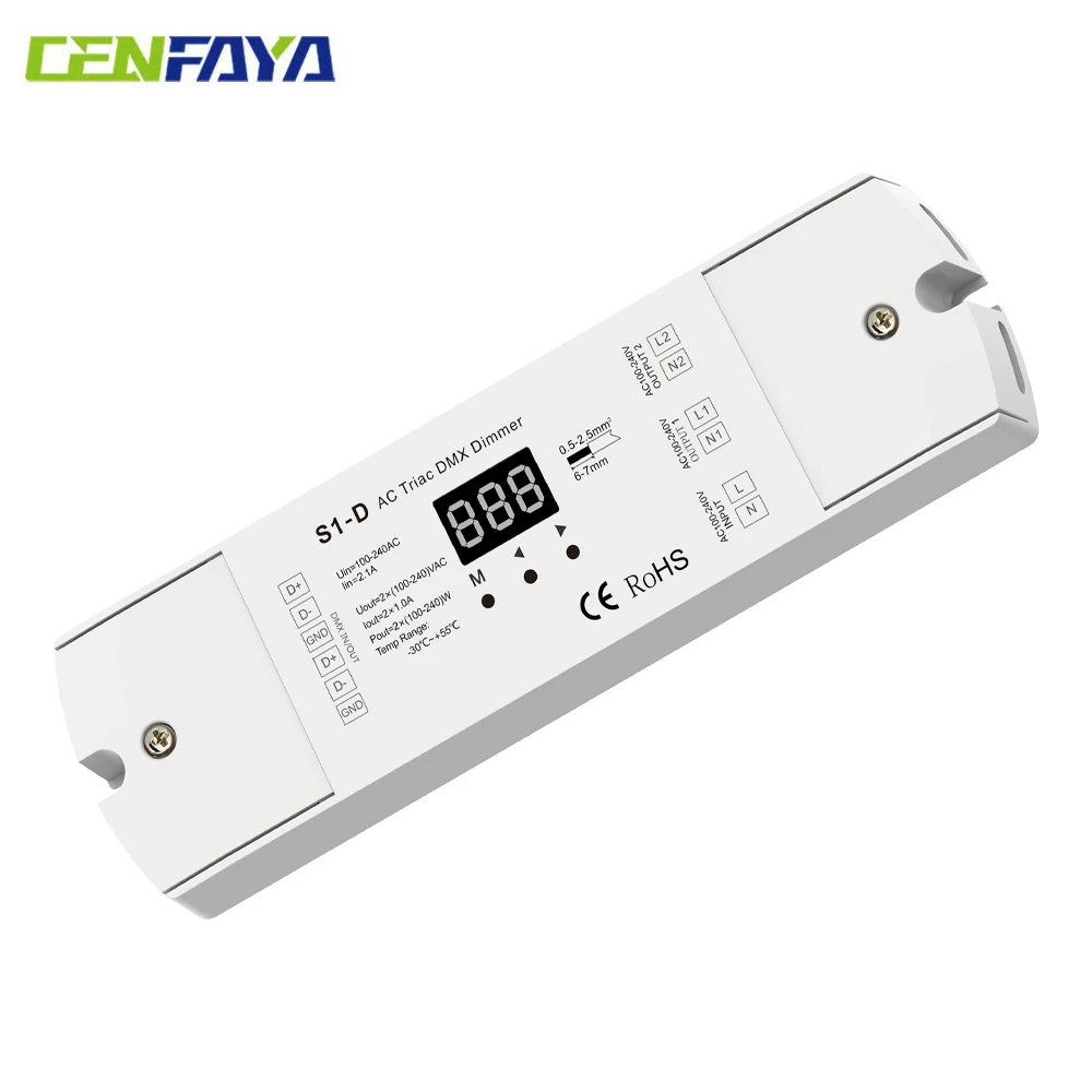CENFAYA AC Triac DMX Dimmer Two Channel Output 2 Channel Dimmer Triac Dimmable and Mosfet Dimmable Output Voltage 2 x 100-240VAC