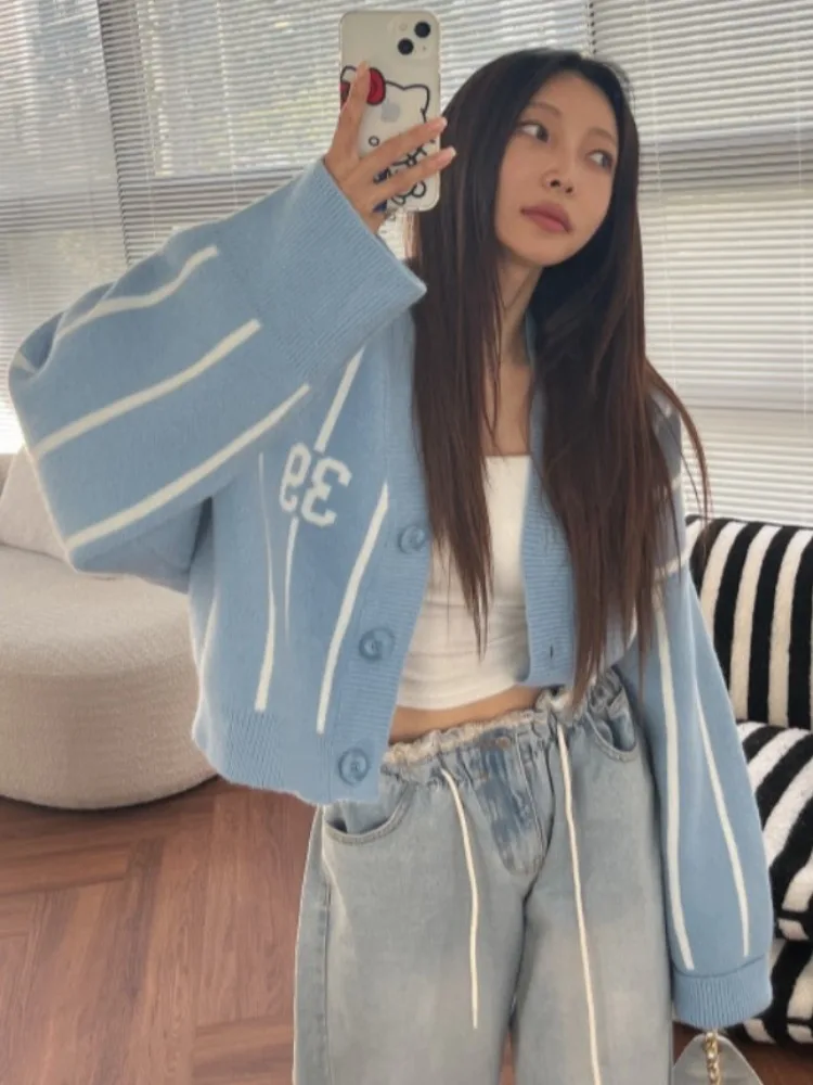 الأمريكية الرجعية المطبوعة تريكو Jaet المرأة ort سترة مخططة ربيع الخريف جديد Sle تنوعا عارضة مريحة #2