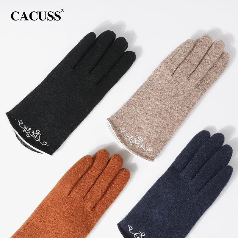 Gloves Autumn and Winter New Wool Gloves Women\'s Touch Screen Cycling Cold Proof Plush Outdoor Warm Embroidery Fashion Wholesale