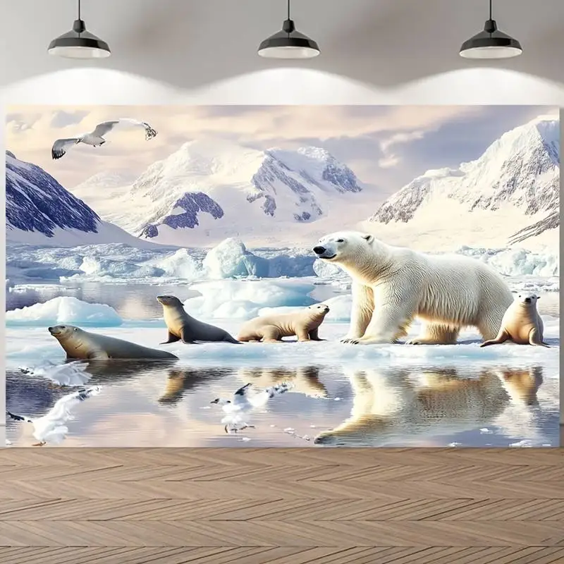 Arctic Polar Bear & Seal Tapestry - Crisp Snowy Wildlife Scene Wall Hanging for Cool Natural Home Decor
