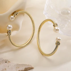 2024 New Arrival Gold Color Vintage Bohemian Jewelry Delicate CZ Zircon Pearl Bangles For Elegant Women