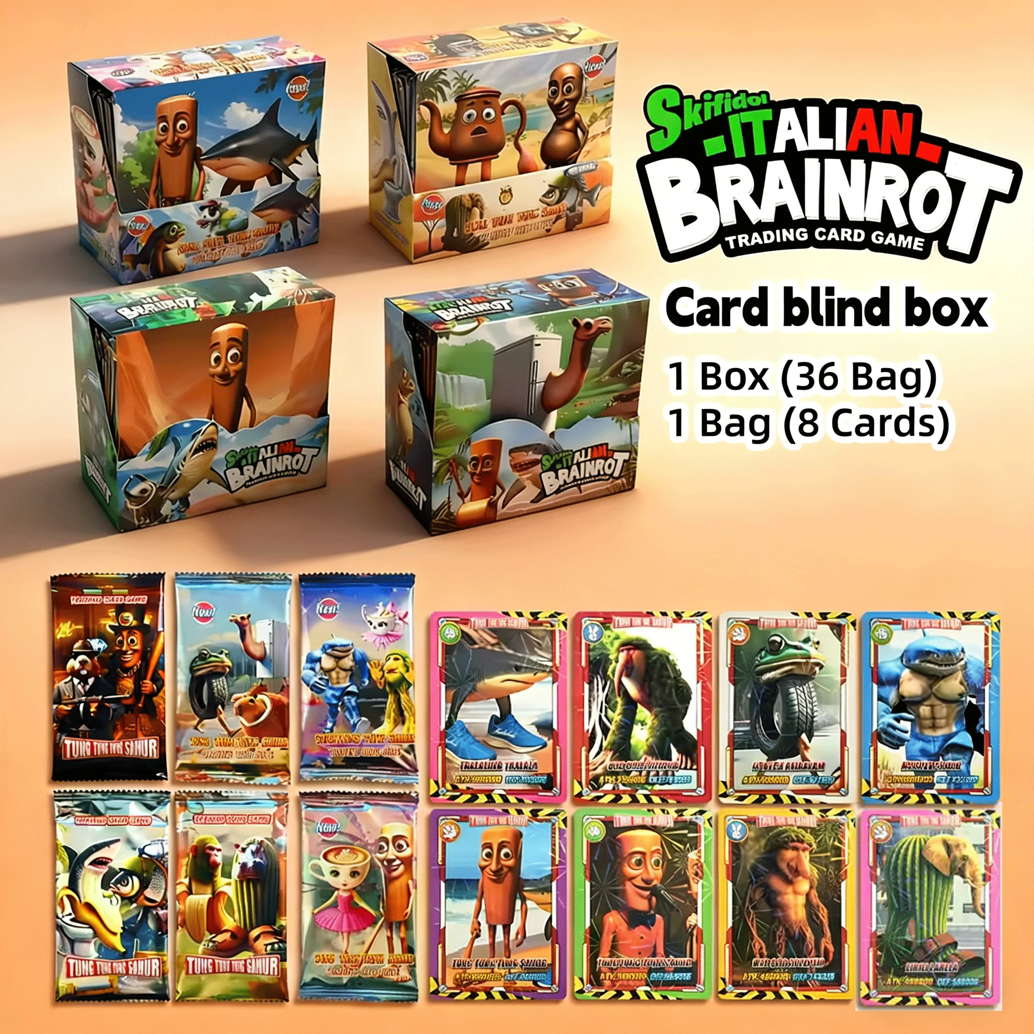8/288Pc Italian Brainrot Collection Cards Tungtungtung Sahur Tralalero Tralala Game Card Battle Card Toys For fans Children Gift