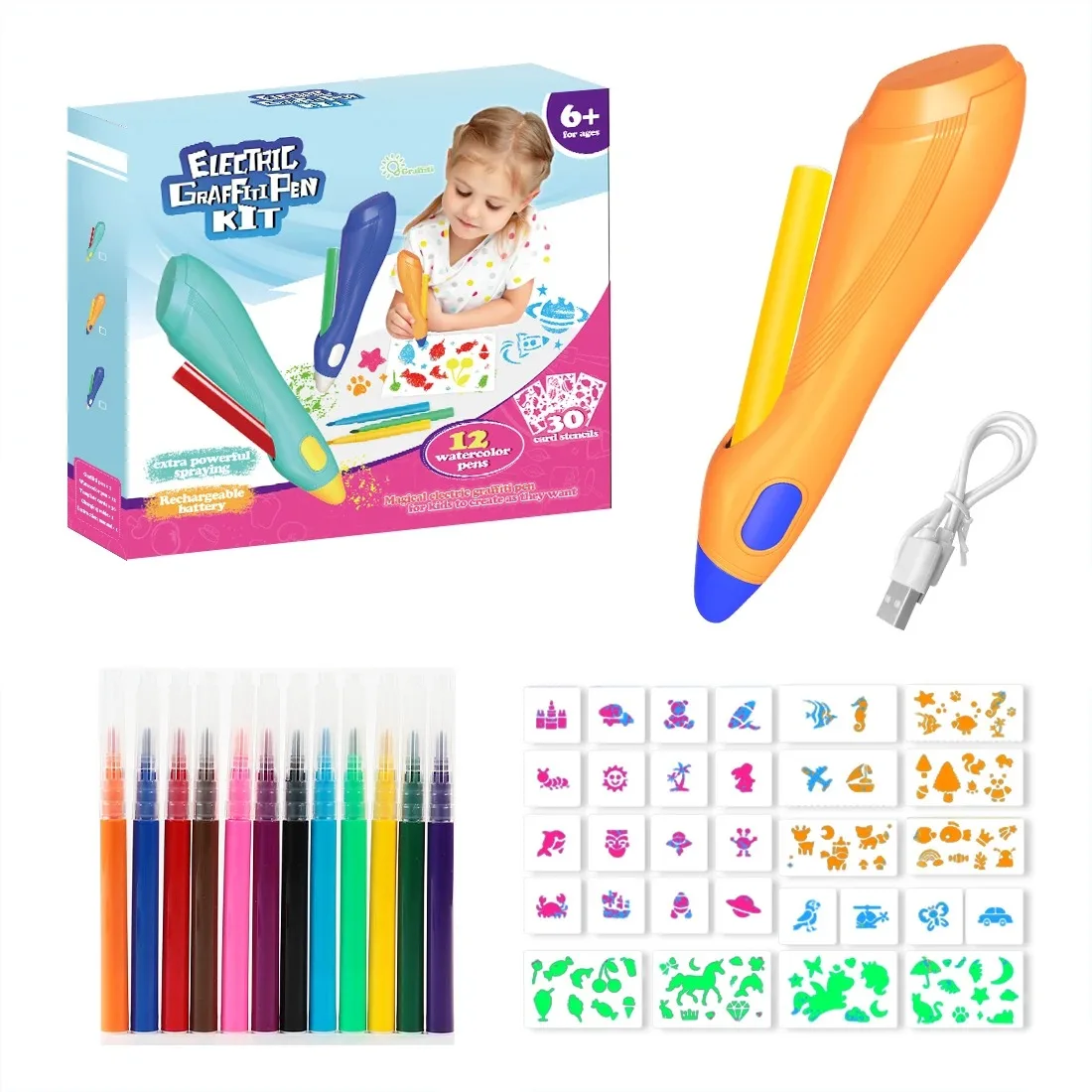 Electric Watercolor Spray Pen Children's Hand-painted Color Paintbrush Washable 12 Color Spray Pen Children's Christmas Gift Set