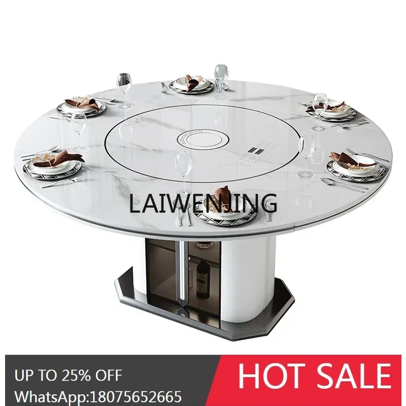HLZ rock slab round dining table multi-functional retractable dining table with  vegetable warming turntable