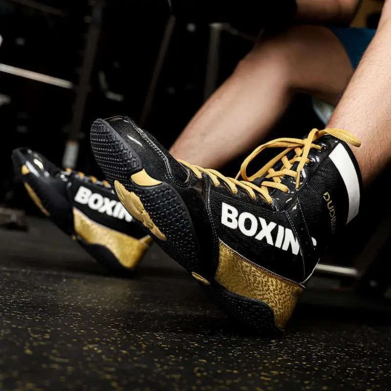 Professional Foot Protector Wrestling Shoes Durable Boxing Sneakers Men's Fighting Lightweight Breathable Footwear Gold Green
