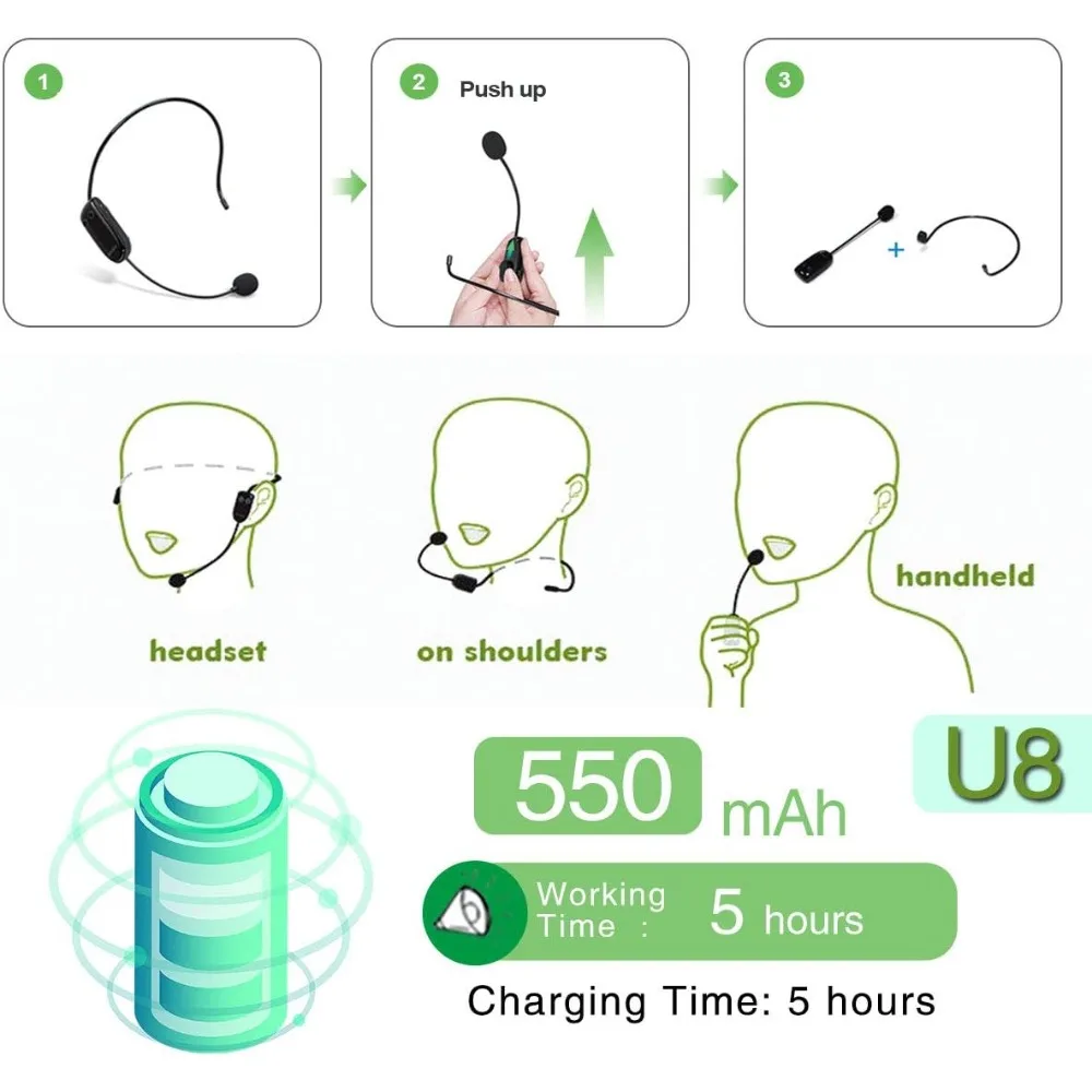 مضخم صوت لاسلكي للمعلمين، نظام PA محمول بقدرة 30 وات مع ميكروفون سماعة رأس UHF ومكبر صوت بلوتوث، للفصول الدراسية #6