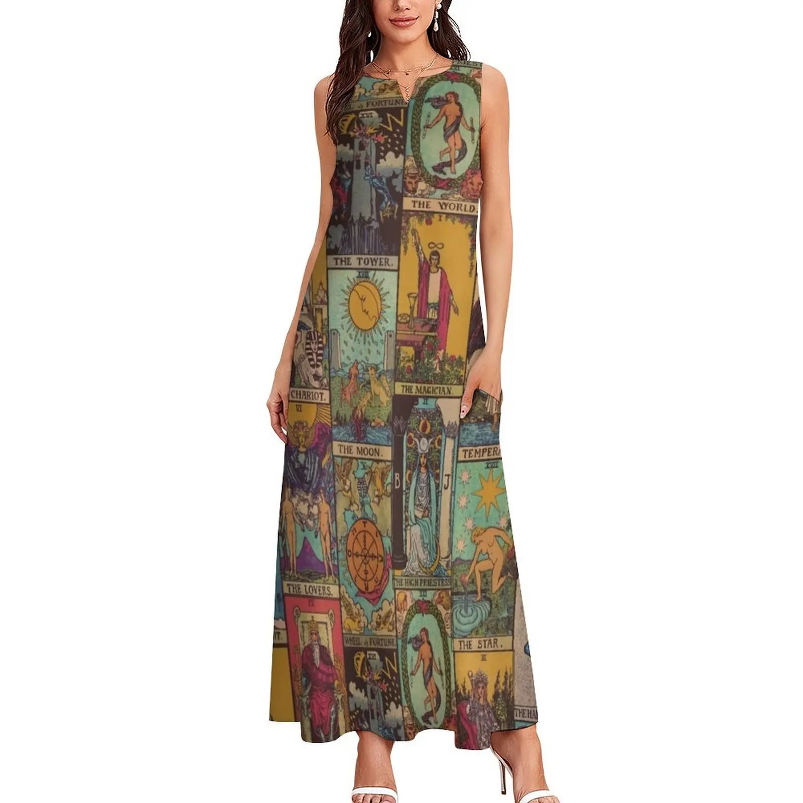 The Major Arcana of Tarot Vintage Patchwork Long Dress summer woman dress 2025 bandage dress evening dresses women