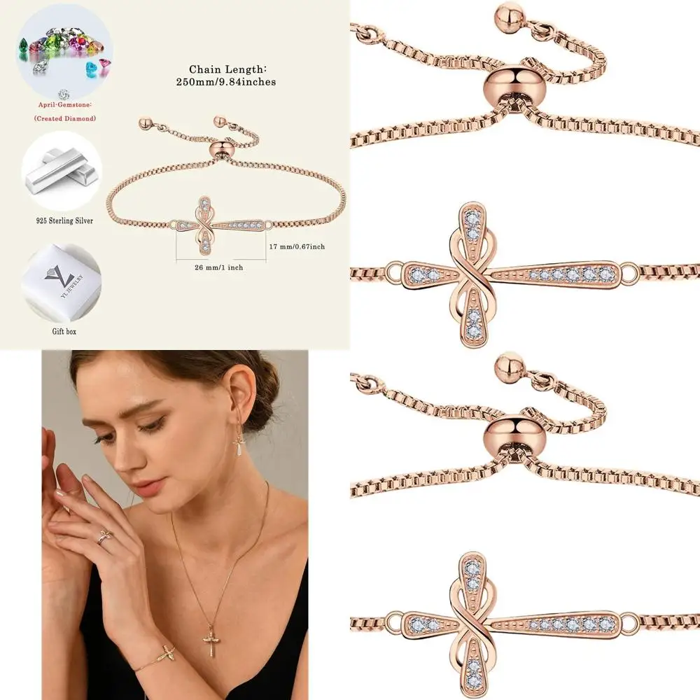 

Sterling Silver Infinity Sideways Link Bracelet with Birthstone for Women