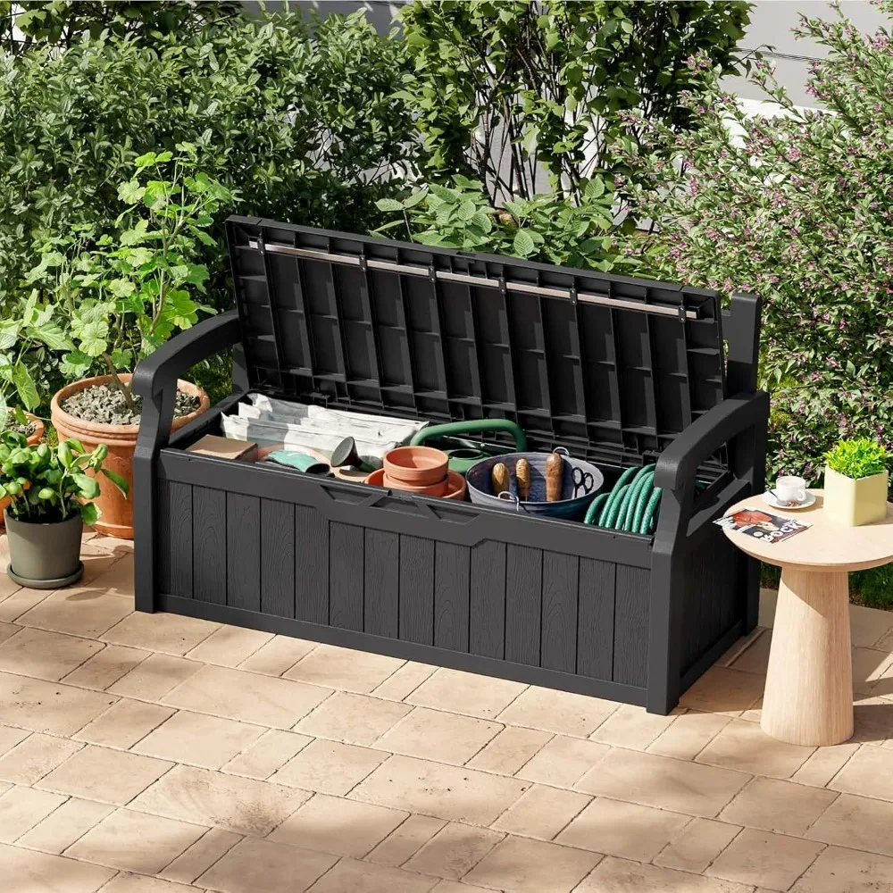 

75 Gallon Plastic Storage Bench, Water-Resistant Deck Box, Customized