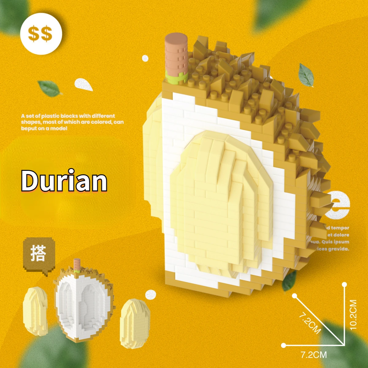 Fruits Building Blocks Fruit Simulation Model for Children\'s Puzzle Assembly Toys durian Micro Bricks Birthday Gifts