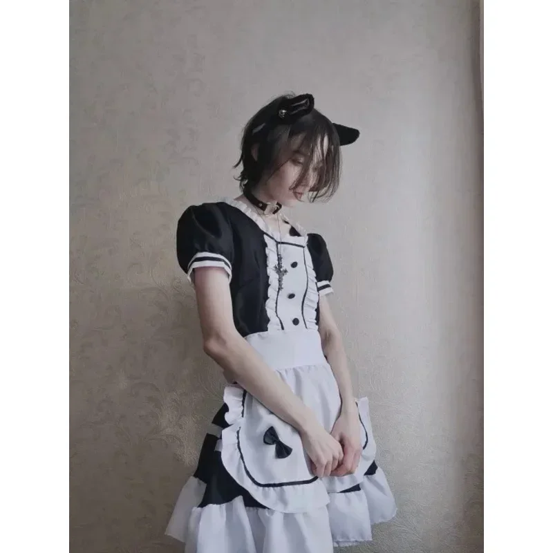 Tenue de femme de chambre japonaise pour hommes et femmes, robe longue Anime, noir et blanc, robe Lolita, costume Cosplay, 73 tabliers, 2024