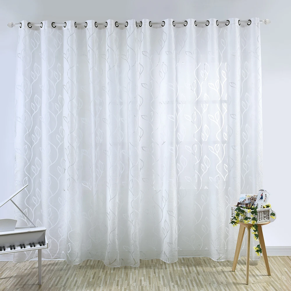 

1pc White Sheer Polyester Curtain Washable Long Lasting Romantic Room Divider Printed Curtains Living Room Drape Home