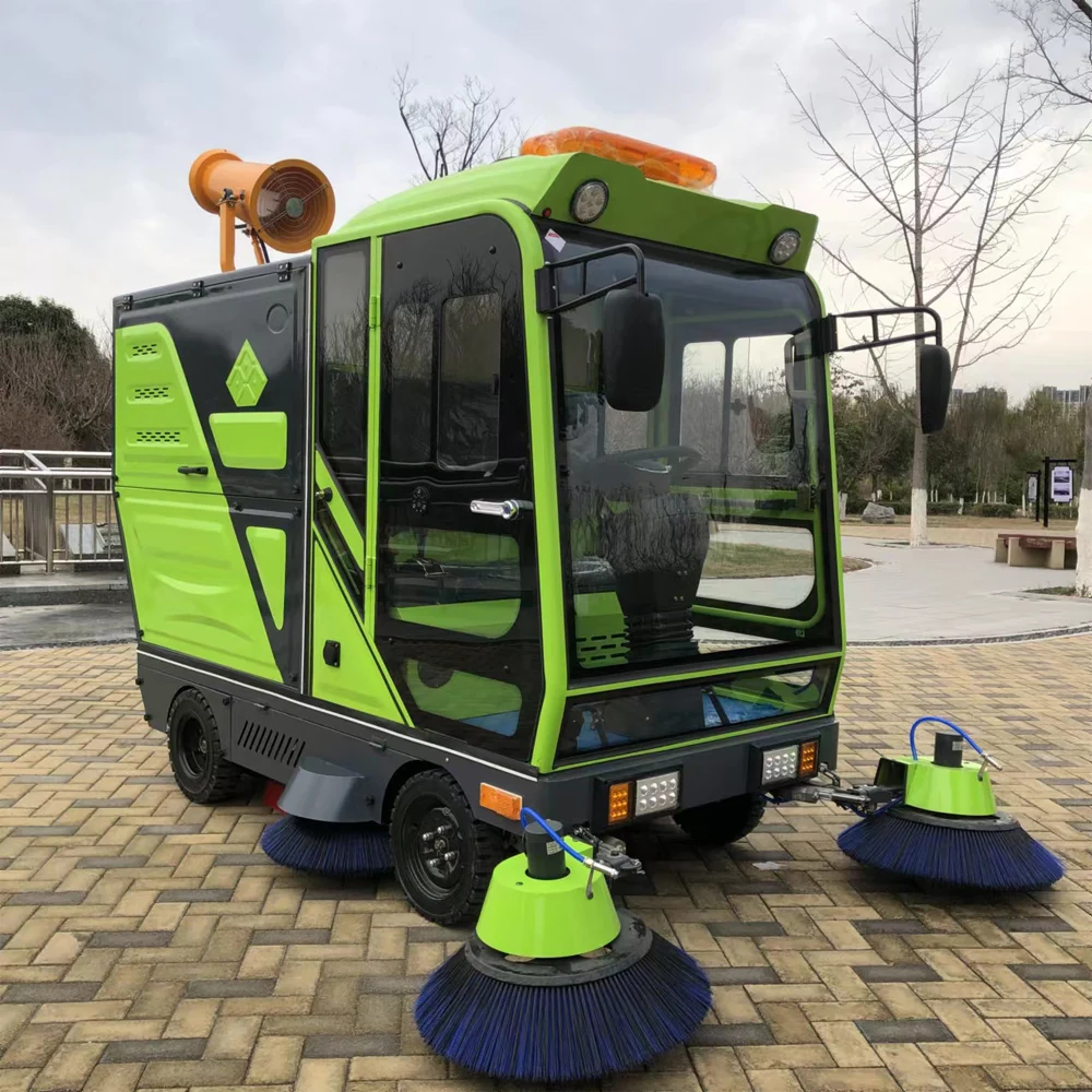 All-Weather Enclosed Cabin Ride-on Street Sweeper Industrial Heavy Duty Road Cleaner For Factory Warehouse Airport Yard Park