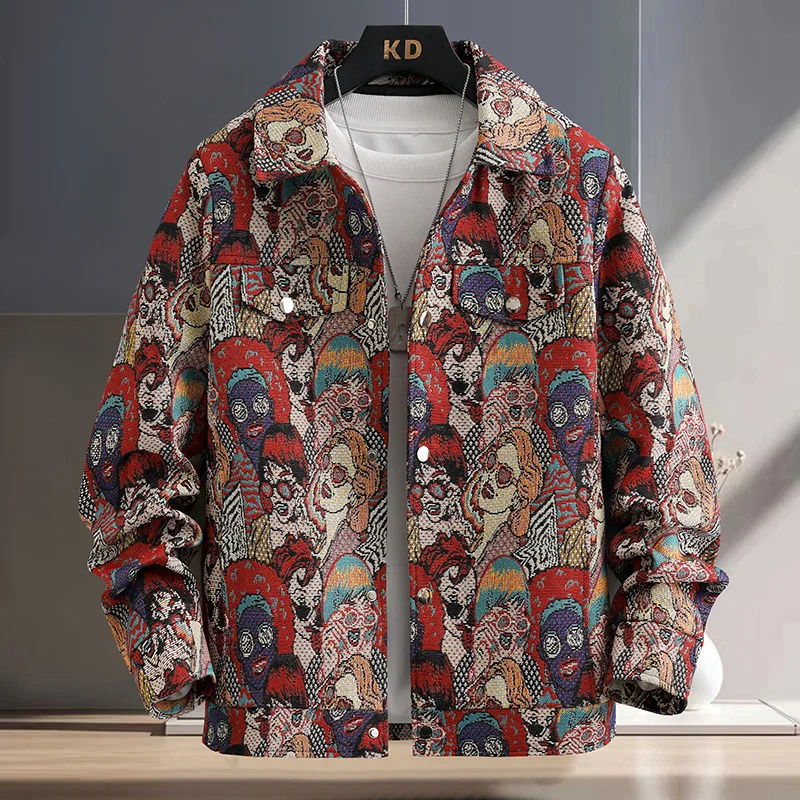 

2025 spring new style Men's Classic Fashion Long Sleeve jackets autumn Men Casual Plush High Quality Printed pattern jacket