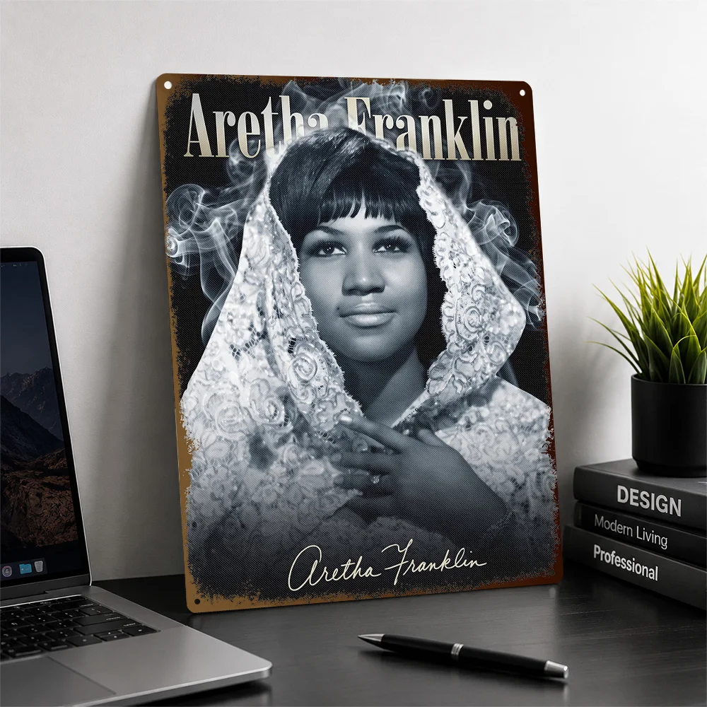 Aretha Franklin Portrait Aluminum Poster Personalized Metal Sign Classic Singer Style Wall Art For Creative Studio And Bedroom